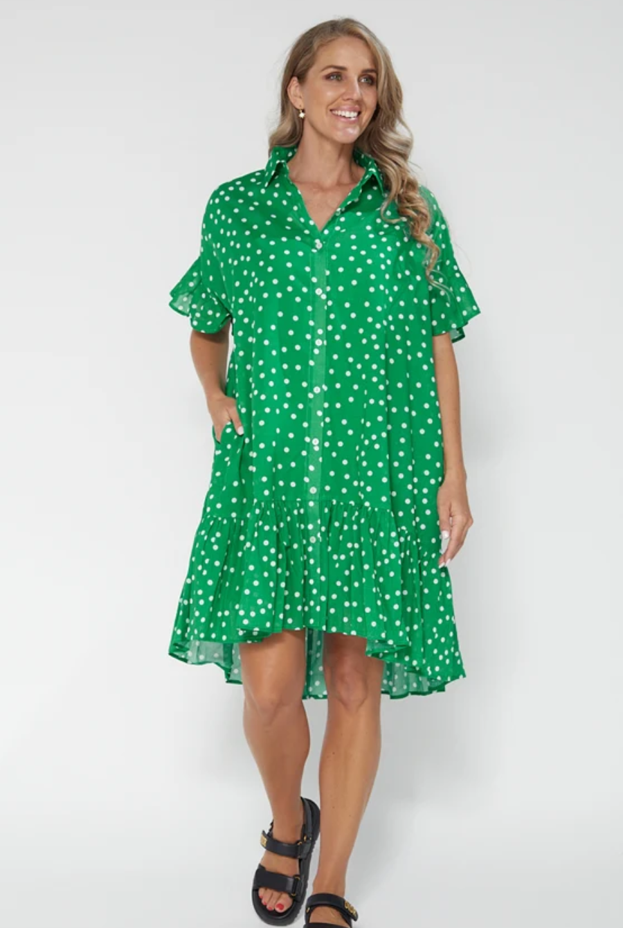 Stella + Gemma Mimosa Dress Simple Spots Green - Essjai