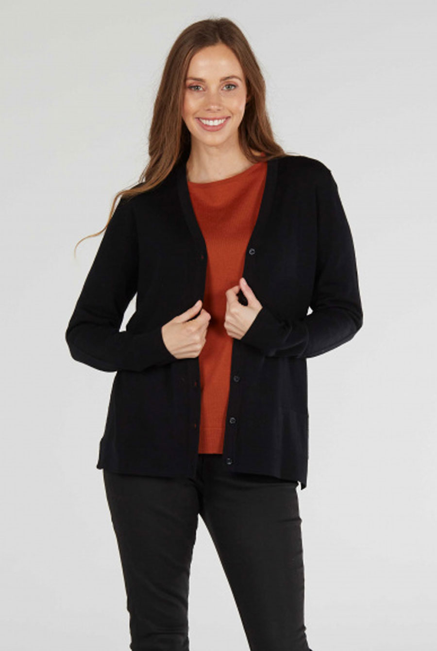 Fields Jersey V Neck Cardigan Black - Essjai