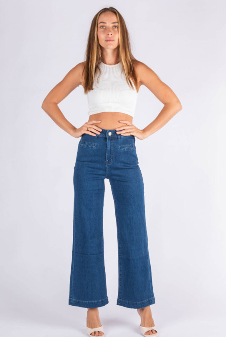 Wakee Denim Wide Leg Jeans Blue - Essjai