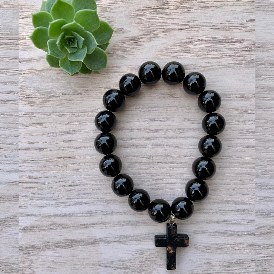 Cross charm onyx bracelet black cross - Essjai